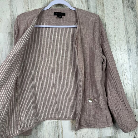 Tahari Linen Blend Gauze Cardigan Shirt Top Women Size M Medium Open Front Beach - Picture 2 of 8